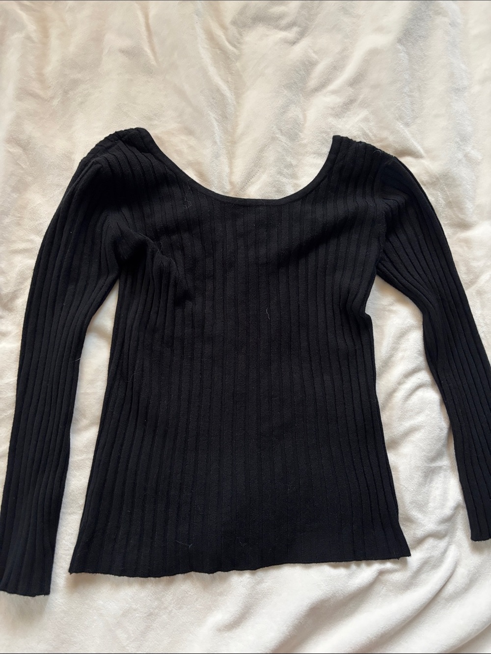Black Ribbed Zip-Front Long Sleeve Top - Picture 3 of 4